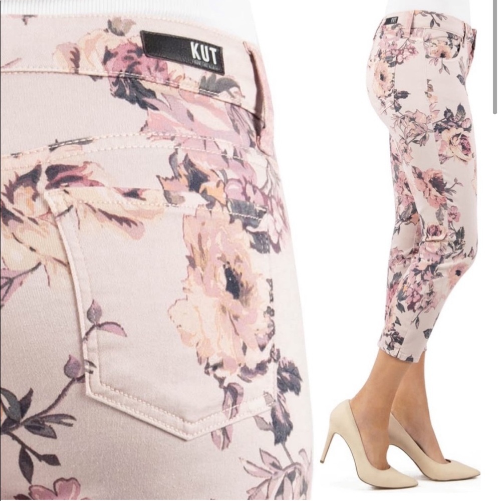 Kut from the Kloth Connie Pink Floral Crop Skinny Jeans - Picture 2 of 12